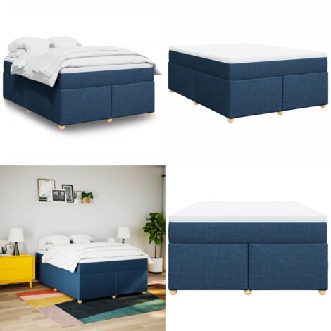 Cama box spring con colchón tela azul 160x200 cm - Colchón de muelles - Cama de muelles ensacados