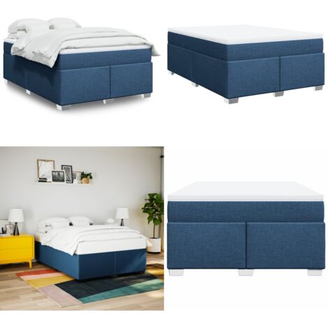 Cama box spring con colchón tela azul 160x200 cm - Colchón de muelles - Cama de muelles ensacados