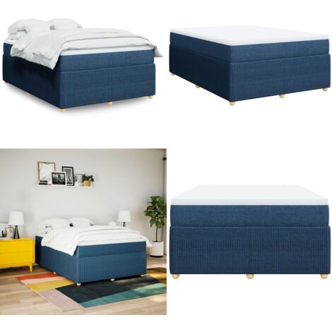 Cama box spring con colchón tela azul 160x200 cm - Colchón de muelles - Cama de muelles ensacados