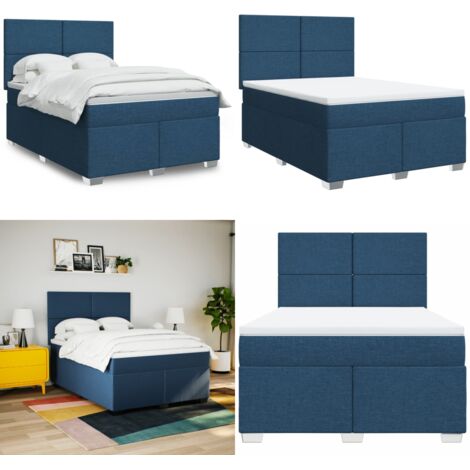 Cama box spring con colchón tela azul 160x200 cm - Colchón de muelles ensacados - Cama box spring