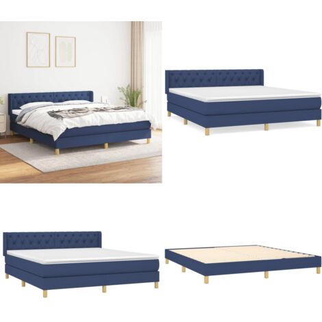 Cama box spring con colchón tela azul 160x200 cm - Colchón de muelles ensacados - Cama box spring