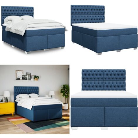 Cama box spring con colchón tela azul 160x200 cm - Colchón de muelles ensacados - Cama box spring