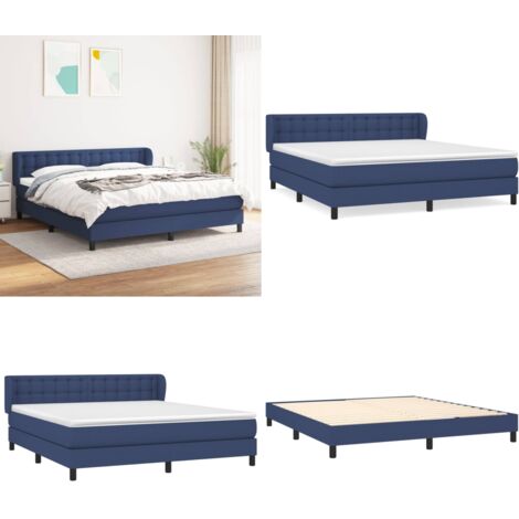 Cama box spring con colchón tela azul 160x200 cm - Colchón de muelles ensacados - Cama box spring