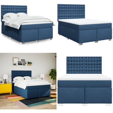 Cama box spring con colchón tela azul 160x200 cm - Colchón de muelles ensacados - Cama box spring