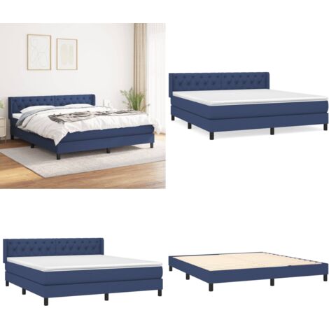 Cama box spring con colchón tela azul 160x200 cm - Colchón de muelles ensacados - Cama box spring