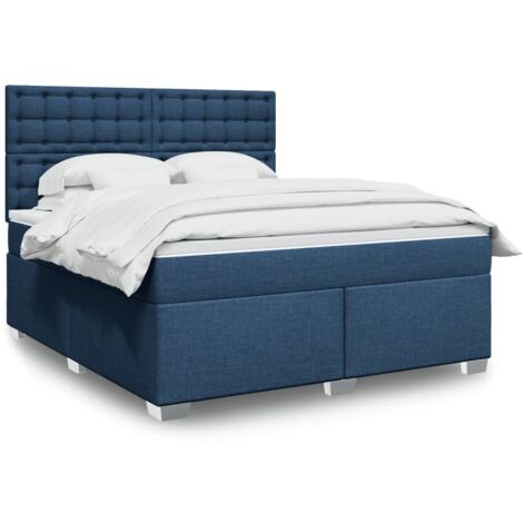 Cama box spring con colchón tela azul 180x200 cm