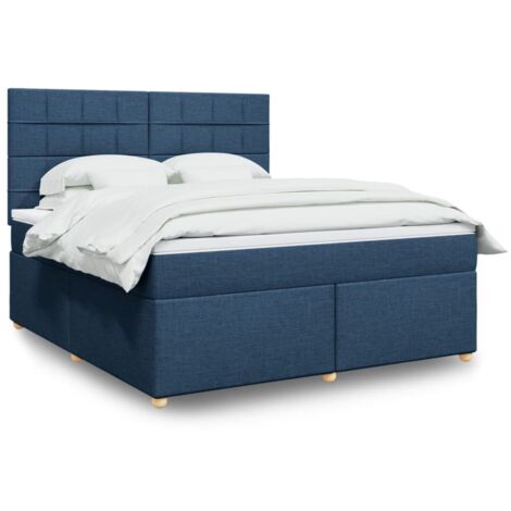 Cama box spring con colchón tela azul 180x200 cm