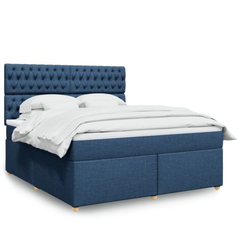 Cama box spring con colchón tela azul 180x200 cm