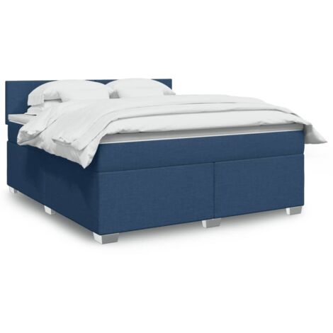 Cama box spring con colchón tela azul 180x200 cm