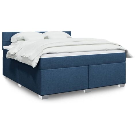Cama box spring con colchón tela azul 180x200 cm