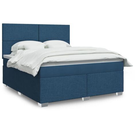 Cama box spring con colchón tela azul 180x200 cm
