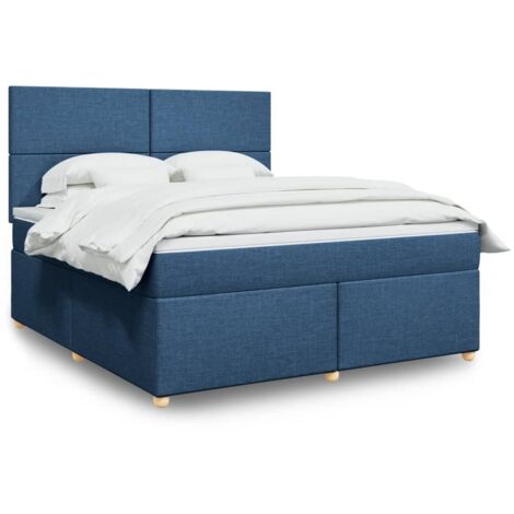 Cama box spring con colchón tela azul 180x200 cm