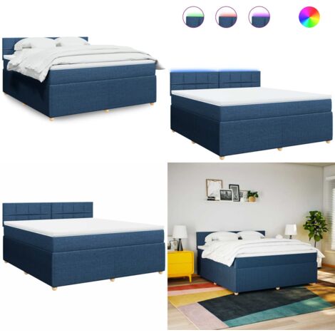 Cama box spring con colchón tela azul 180x200 cm - Cama de muelles ensacados - Cama con luces LED