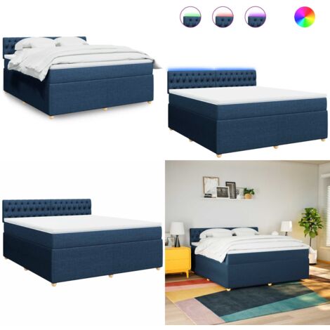 Cama box spring con colchón tela azul 180x200 cm - Cama de muelles ensacados - Cama con luces LED