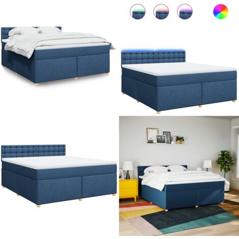 Cama box spring con colchón tela azul 180x200 cm - Cama de muelles ensacados - Cama con luces LED