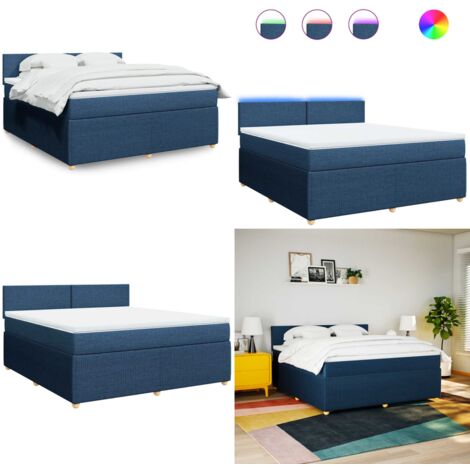Cama box spring con colchón tela azul 180x200 cm - Cama de muelles ensacados - Cama con luces LED