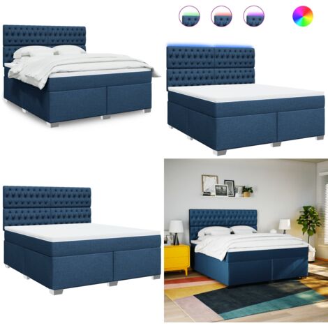 Cama box spring con colchón tela azul 180x200 cm - Cama de muelles ensacados - Cama con luz LED