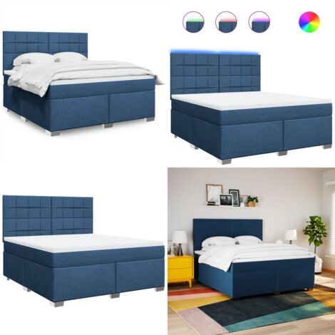 Cama box spring con colchón tela azul 180x200 cm - Cama de muelles ensacados - Cama con luz LED