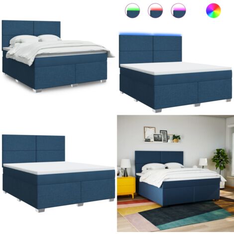 Cama box spring con colchón tela azul 180x200 cm - Cama de muelles ensacados - Cama con luz LED