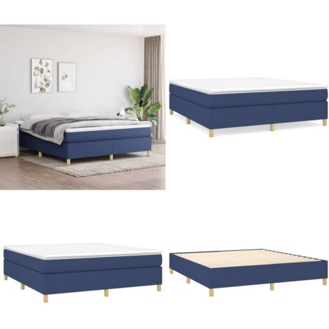 Cama box spring con colchón tela azul 180x200 cm - Colchón de muelles - Cama azul