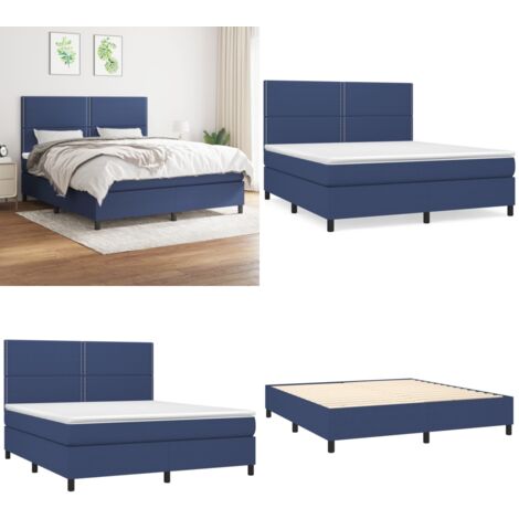 Cama box spring con colchón tela azul 180x200 cm - Colchón de muelles - Cama box spring