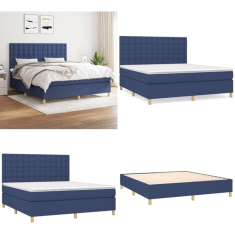 Cama box spring con colchón tela azul 180x200 cm - Colchón de muelles - Cama box spring