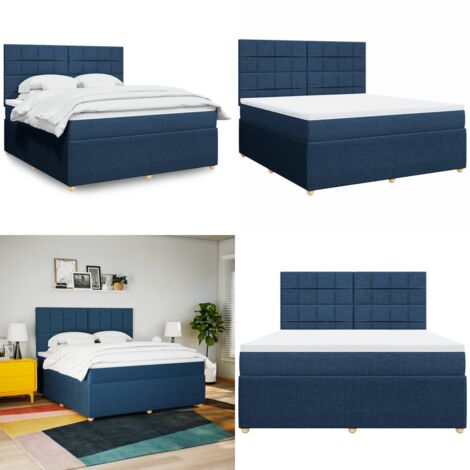 Cama box spring con colchón tela azul 180x200 cm - Colchón de muelles - Cama de muelles ensacados