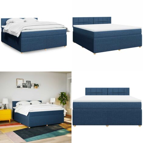 Cama box spring con colchón tela azul 180x200 cm - Colchón de muelles - Cama de muelles ensacados