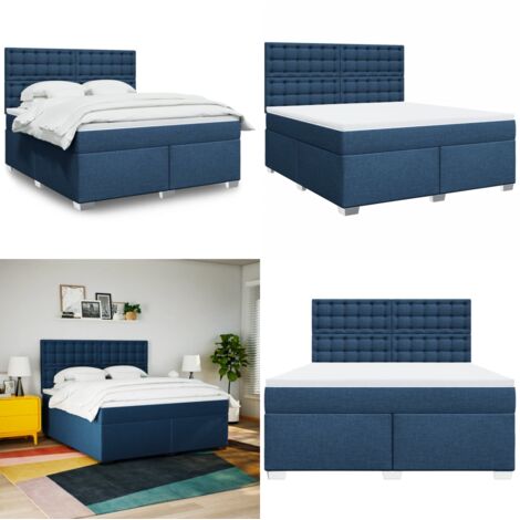 Cama box spring con colchón tela azul 180x200 cm - Colchón de muelles - Cama de muelles ensacados