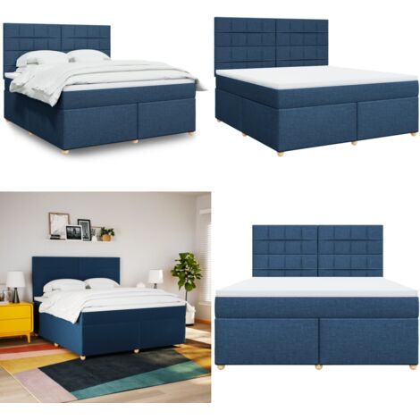 Cama box spring con colchón tela azul 180x200 cm - Colchón de muelles - Cama de muelles ensacados