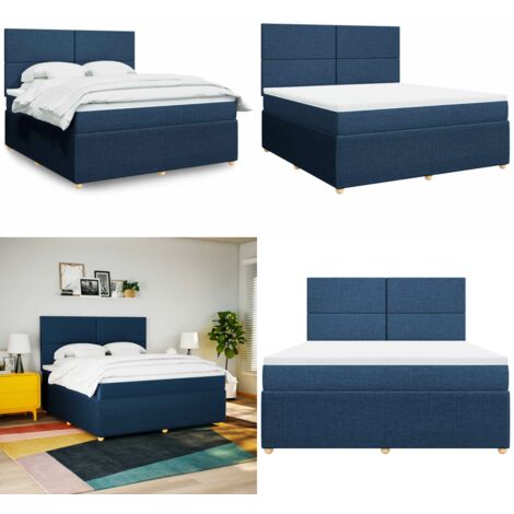 Cama box spring con colchón tela azul 180x200 cm - Colchón de muelles - Cama de muelles ensacados