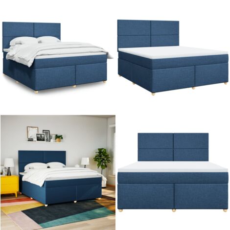 Cama box spring con colchón tela azul 180x200 cm - Colchón de muelles - Cama de muelles ensacados