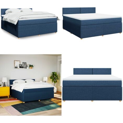 Cama box spring con colchón tela azul 180x200 cm - Colchón de muelles - Cama de muelles ensacados
