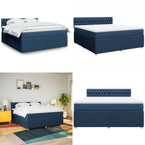 Cama box spring con colchón tela azul 180x200 cm - Colchón de muelles - Cama de muelles ensacados