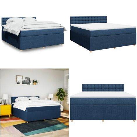 Cama box spring con colchón tela azul 180x200 cm - Colchón de muelles - Cama de muelles ensacados