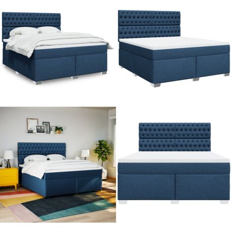 Cama box spring con colchón tela azul 180x200 cm - Colchón de muelles - Cama de muelles ensacados