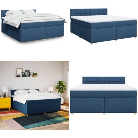 Cama box spring con colchón tela azul 180x200 cm - Colchón de muelles ensacados - Cama box spring