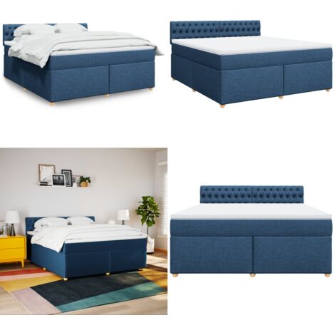 Cama box spring con colchón tela azul 180x200 cm - Colchón de muelles ensacados - Cama box spring