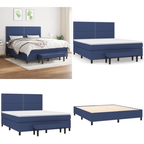 Cama box spring con colchón tela azul 180x200 cm - Colchón de muelles ensacados - Cama box spring