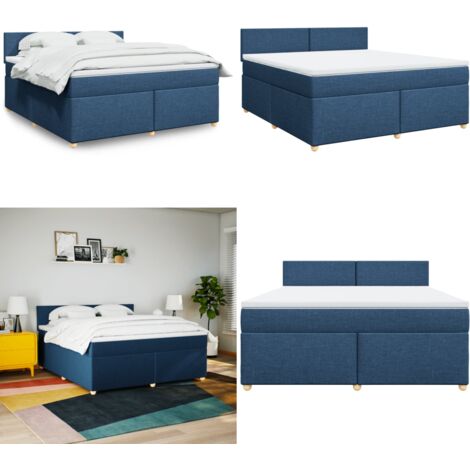 Cama box spring con colchón tela azul 180x200 cm - Colchón de muelles ensacados - Cama box spring
