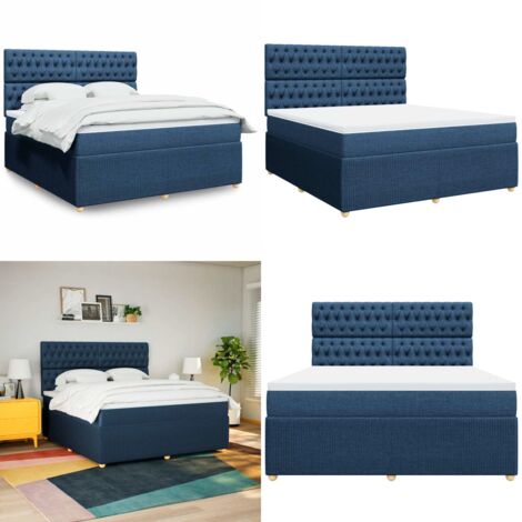 Cama box spring con colchón tela azul 180x200 cm - Colchón de muelles ensacados - Cama box spring