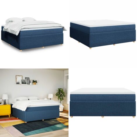 Cama box spring con colchón tela azul 180x200 cm - Colchón de muelles ensacados - Cama box spring