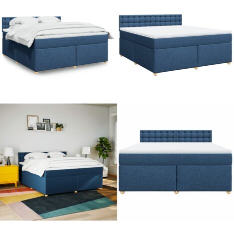 Cama box spring con colchón tela azul 180x200 cm - Colchón de muelles ensacados - Cama box spring