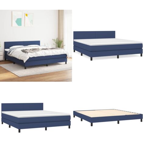 Cama box spring con colchón tela azul 180x200 cm - Colchón de muelles ensacados - Cama box spring