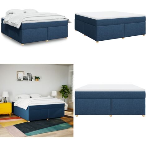 Cama box spring con colchón tela azul 180x200 cm - Colchón de muelles ensacados - Cama box spring