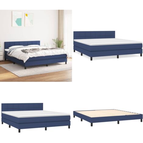 Cama box spring con colchón tela azul 180x200 cm - Colchón de muelles ensacados - Cama box spring