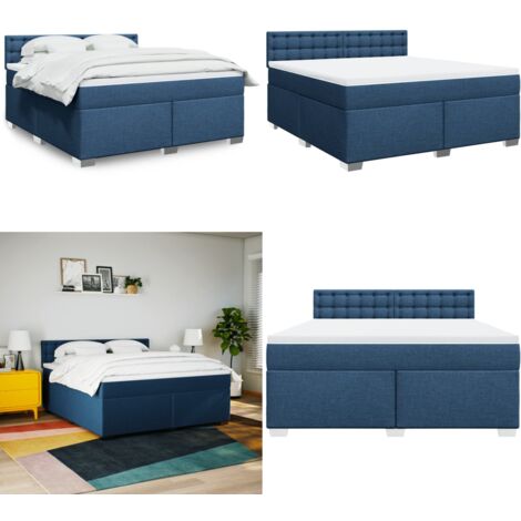 Cama box spring con colchón tela azul 180x200 cm - Colchón de muelles ensacados - Cama con cabecero