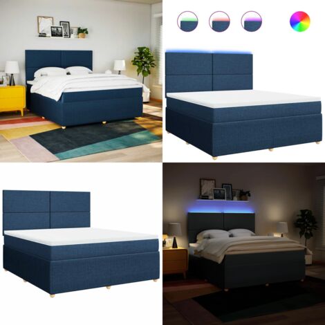 Cama box spring con colchón tela azul 180x200 cm - Colchón de muelles ensacados - Cama con luz LED