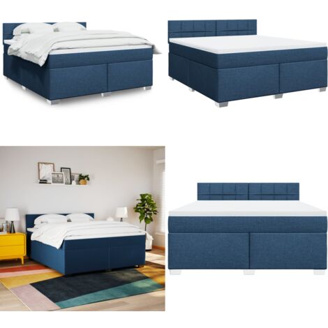Cama box spring con colchón tela azul 180x200 cm - Colchón de muelles ensacados - Cama de muelles