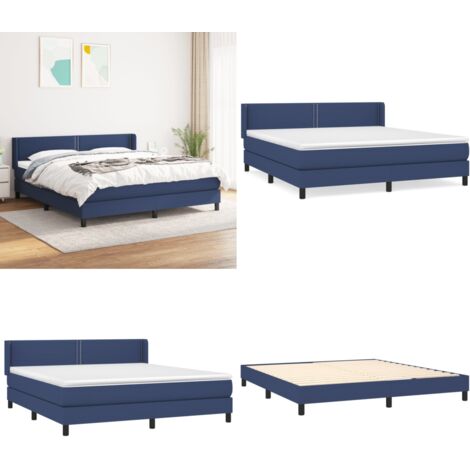 Cama box spring con colchón tela azul 180x200 cm - Colchón de muelles ensacados - Cama de muelles azul